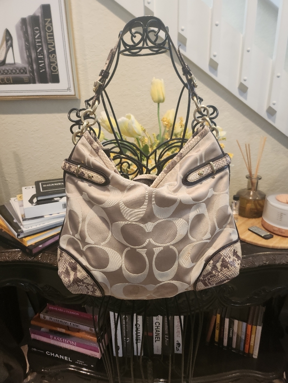 Coach Colette Signature snake-embossed leather trim Hobo Bag - Picture 3 of 7